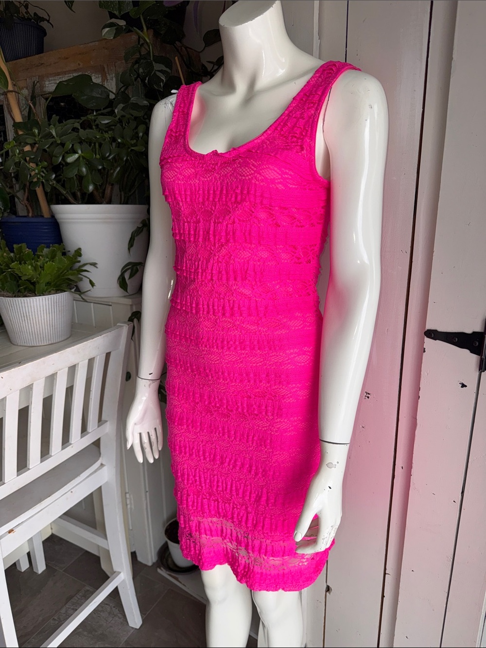 🍄Street Ware Society Hot Pink neon Sleeveless Knit Sheath Dress - Women LG NWOT